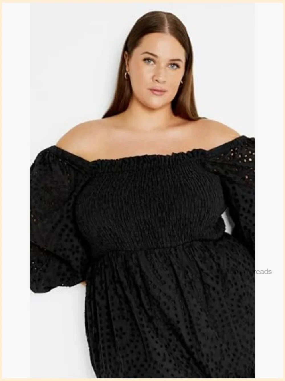 Elbow Sleeve Broderie Plus Size Boho Maxi Dress - Picture 4 of 7